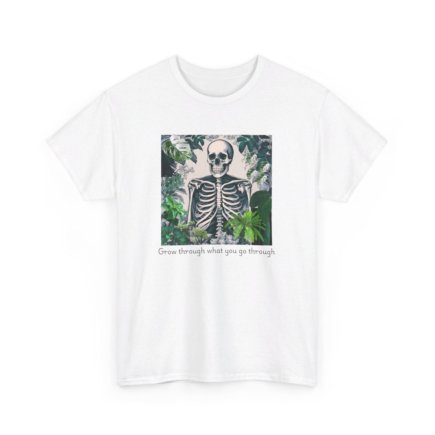 Skeleton Plant Lover - Grow Unisex Heavy Cotton Tee, Botanical Skeleton Graphic Shirt, Plant Enthusiast Gift, Gardening Tee, Halloween Plant
