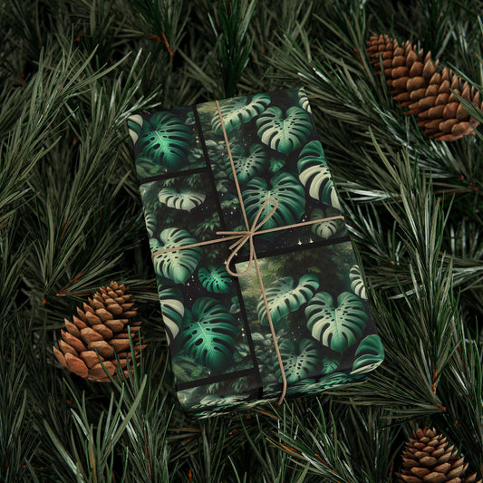 Monstera Leaf Wrapping Paper - Tropical Botanical Gift Wrap for Plant Lovers, Jungle Aesthetic Gift Packaging, Eco-Friendly Paper