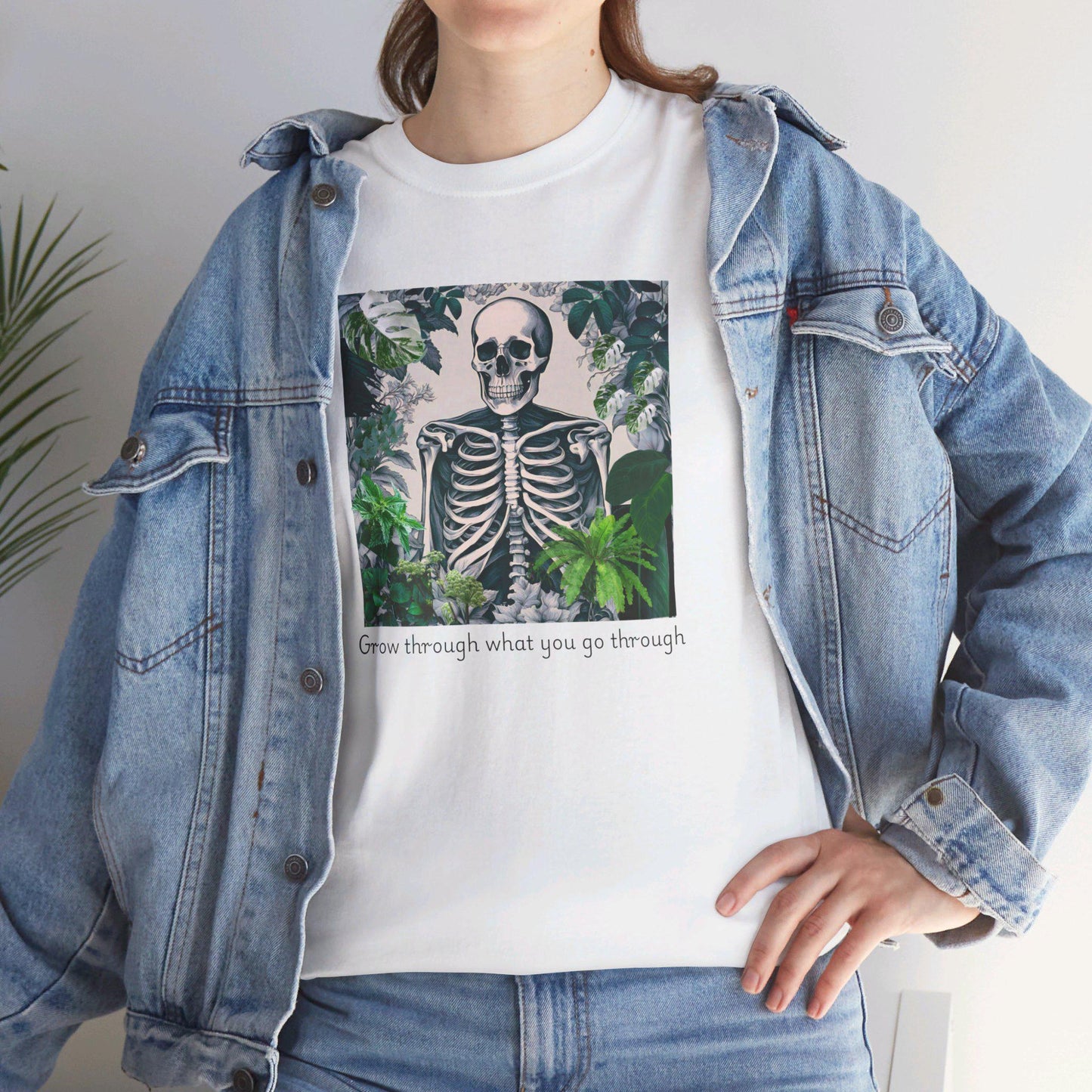 Skeleton Plant Lover - Grow Unisex Heavy Cotton Tee, Botanical Skeleton Graphic Shirt, Plant Enthusiast Gift, Gardening Tee, Halloween Plant