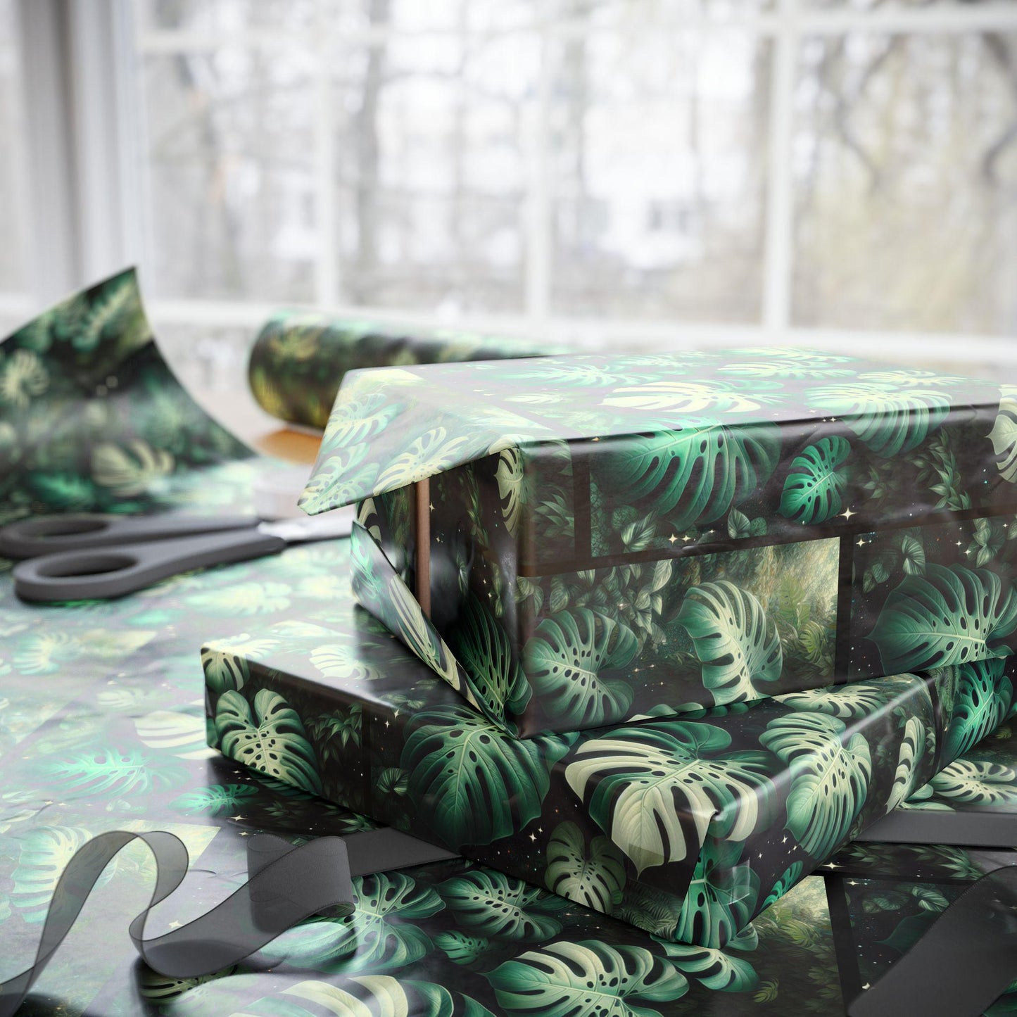 Monstera Leaf Wrapping Paper - Tropical Botanical Gift Wrap for Plant Lovers, Jungle Aesthetic Gift Packaging, Eco-Friendly Paper