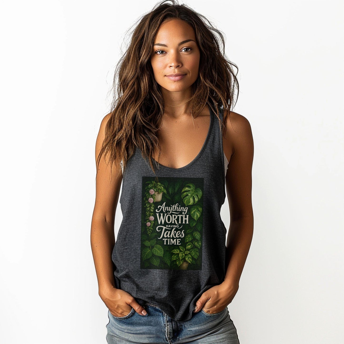 Tropical Inspirational Racerback Tank - Perfect for Gym, Yoga, Casual Summer Wear, Self-Care Gifts, or Relaxing at Home