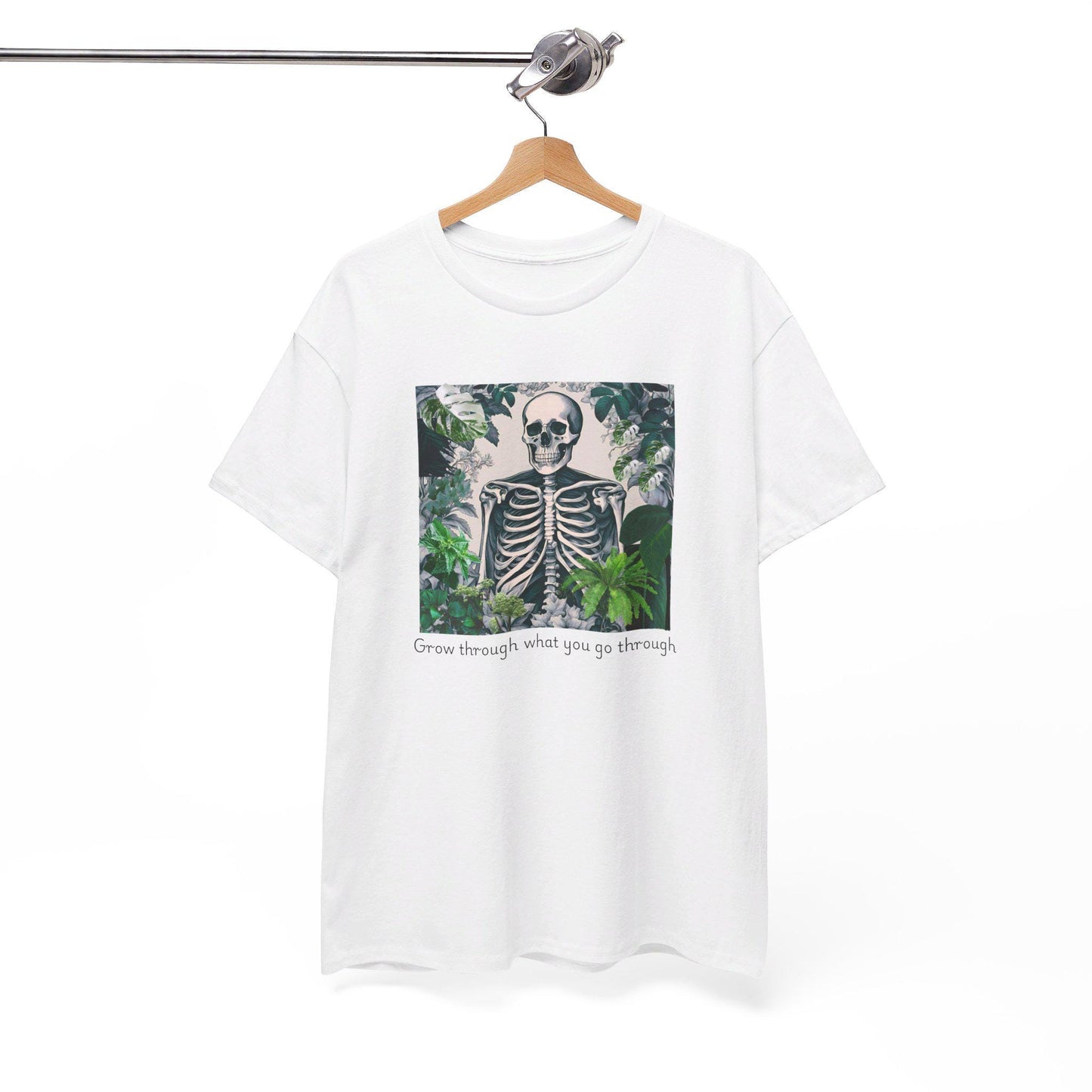 Skeleton Plant Lover - Grow Unisex Heavy Cotton Tee, Botanical Skeleton Graphic Shirt, Plant Enthusiast Gift, Gardening Tee, Halloween Plant