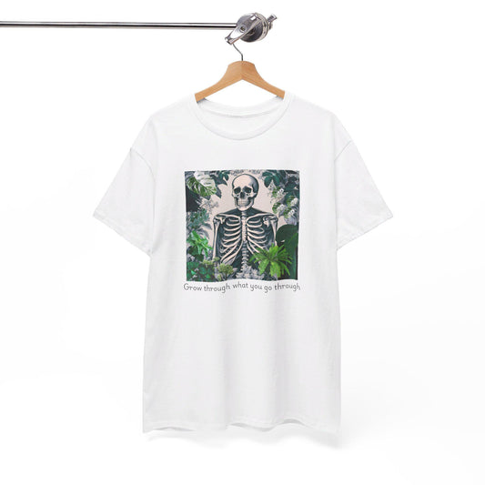Skeleton Plant Lover - Grow Unisex Heavy Cotton Tee, Botanical Skeleton Graphic Shirt, Plant Enthusiast Gift, Gardening Tee, Halloween Plant